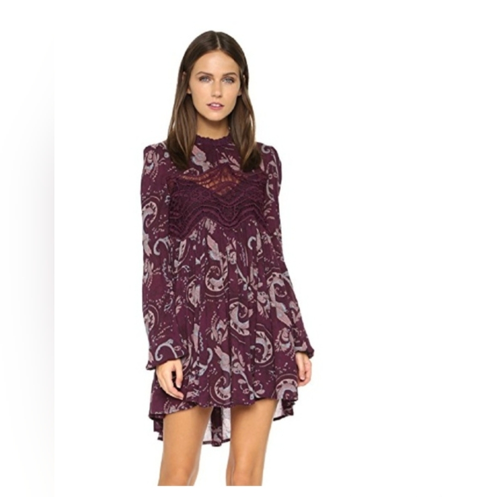 Free People Purple and Cream Mini Dress XS
